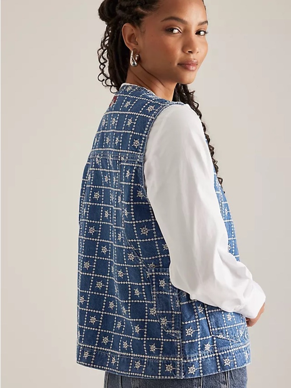 Damsom Madder Embroidered Tie-Front Denim Vest - Picture 4 of 8